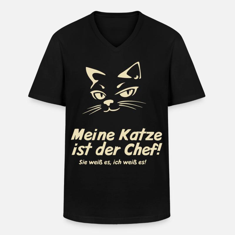Meine Katze ist der Chef  - Männer-T-Shirt mit V-Ausschnitt - Schwarz