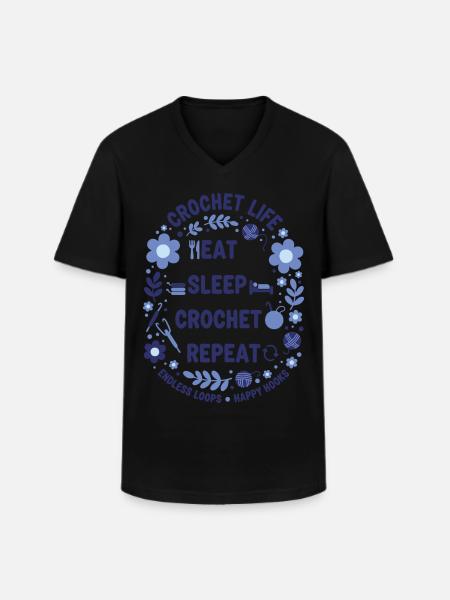 Crochet Life Eat Sleep Crochet Repeat Happy Hooks - Men's V-Neck T-Shirt - black