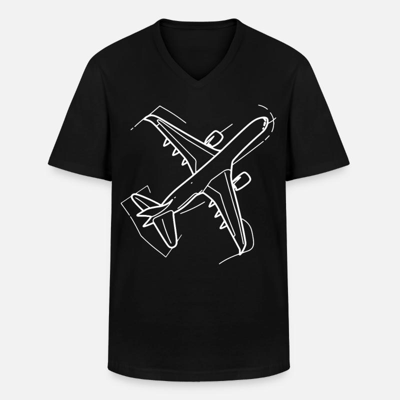 Flugzeug Zeichnung - Männer-T-Shirt mit V-Ausschnitt - Schwarz