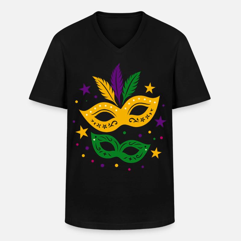 Karneval Masken mit Sternen & bunten Federn - Männer-T-Shirt mit V-Ausschnitt - Schwarz