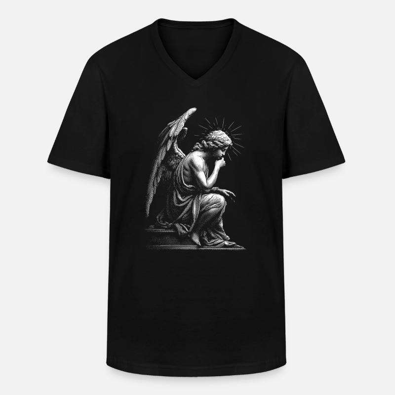 Engel Silhouette Gravur - Männer-T-Shirt mit V-Ausschnitt - Schwarz