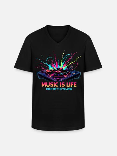 Music Is Life Turntable Beat - Männer-T-Shirt mit V-Ausschnitt - Schwarz