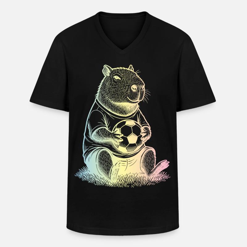 Fußball Capybara - Männer-T-Shirt mit V-Ausschnitt - Schwarz