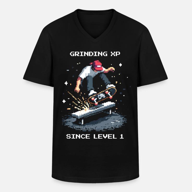 Grinding XP seit Level 1 | Skateboard - Männer-T-Shirt mit V-Ausschnitt - Schwarz