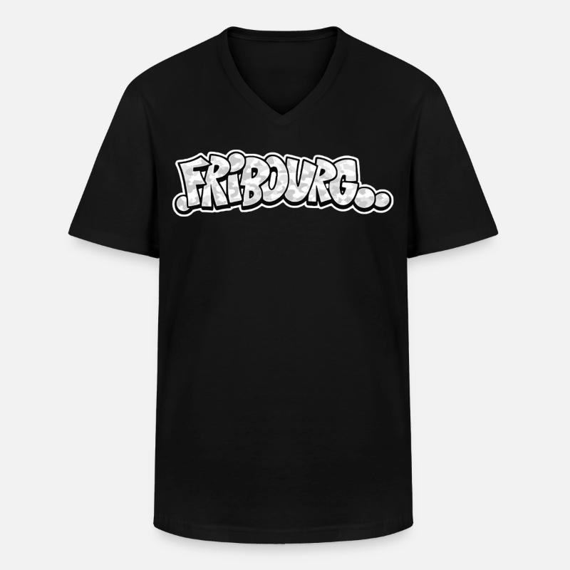 Fribourg Camo Graffiti - Männer-T-Shirt mit V-Ausschnitt - Schwarz