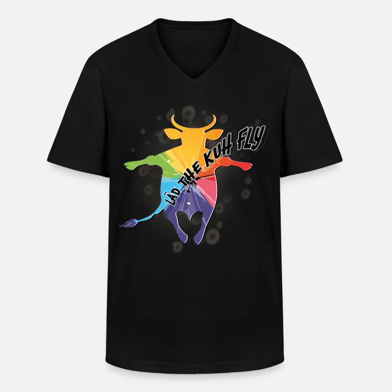 Regenbogen Kuh im Flug - Männer-T-Shirt mit V-Ausschnitt - Schwarz
