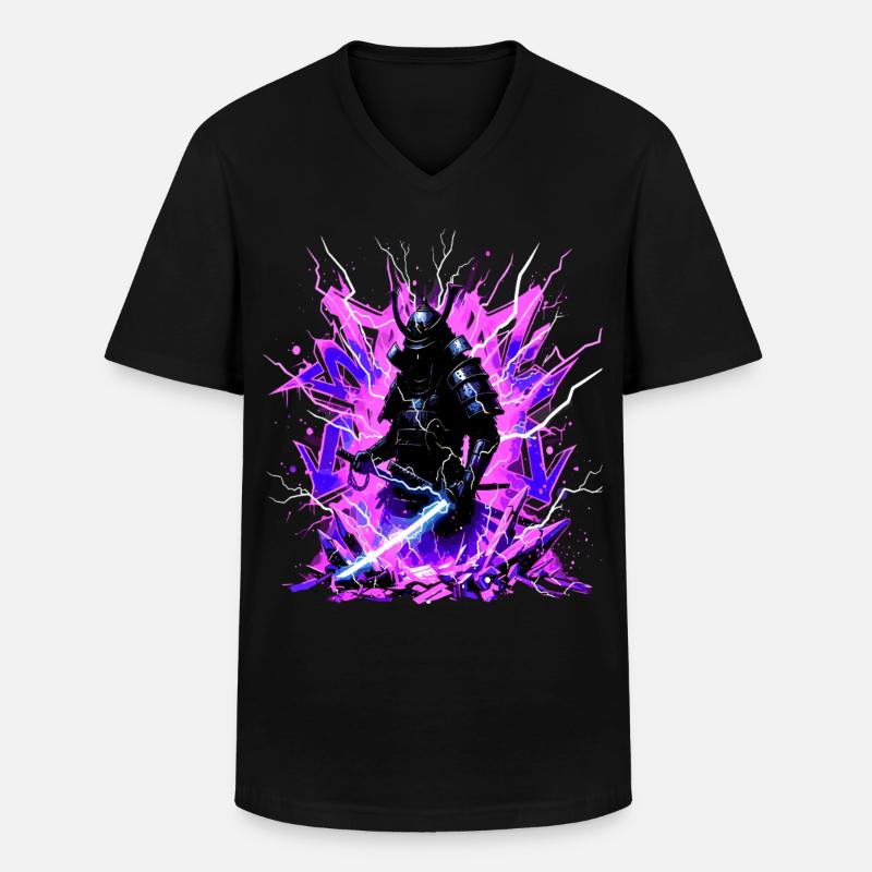 Cyber Samurai – Synthwave Katana Geist - Männer-T-Shirt mit V-Ausschnitt - Schwarz