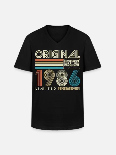 40e anniversaire Rétro Cadeau 1986 - T-shirt col V Homme - noir