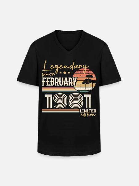 Février 1981 anniversaire 1981 légendes Février - T-shirt col V Homme - noir