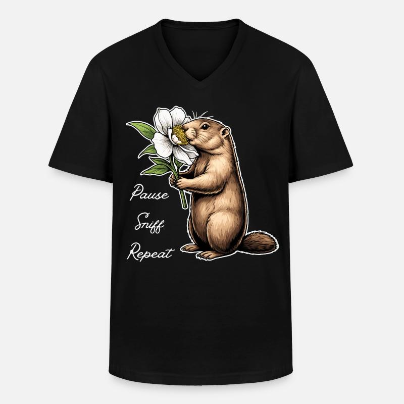 Murmeltier: Pause, Schnuppern, Weitermachen - Männer-T-Shirt mit V-Ausschnitt - Schwarz