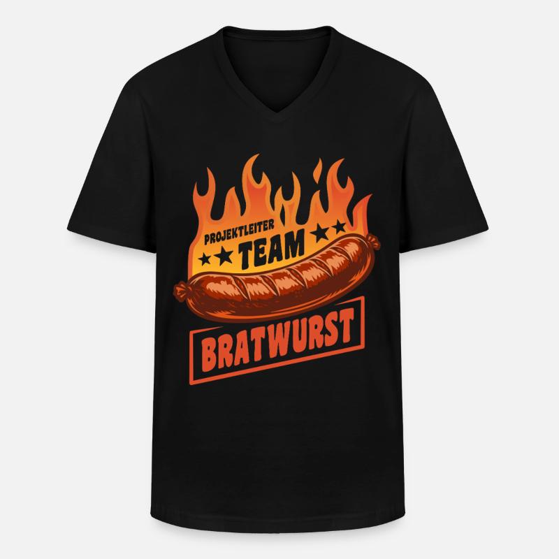 Projektleiter Team Bratwurst | Grillen Feuer - Männer-T-Shirt mit V-Ausschnitt - Schwarz