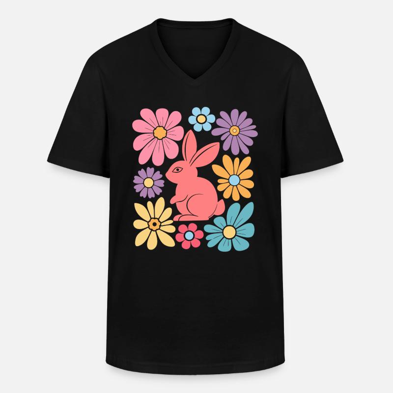Happy Easter Bunny Boho - Männer-T-Shirt mit V-Ausschnitt - Schwarz