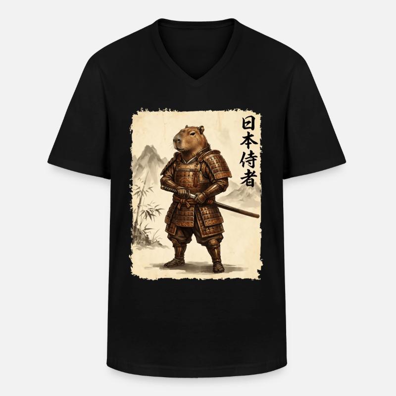 Samurai, Capybara, Japanische Kunst, Anime - Männer-T-Shirt mit V-Ausschnitt - Schwarz