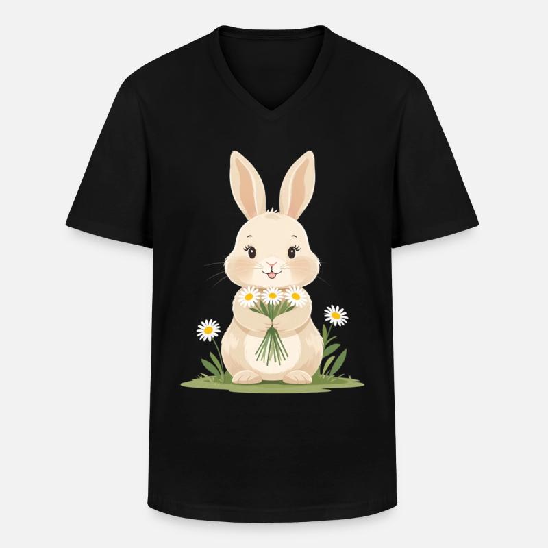 Zartes Häschen mit Gänseblümchen - Männer-T-Shirt mit V-Ausschnitt - Schwarz