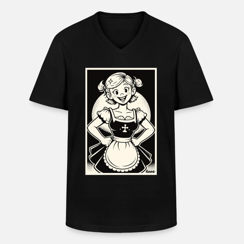 Dirndl Mädchen Cartoon - Männer-T-Shirt mit V-Ausschnitt - Schwarz