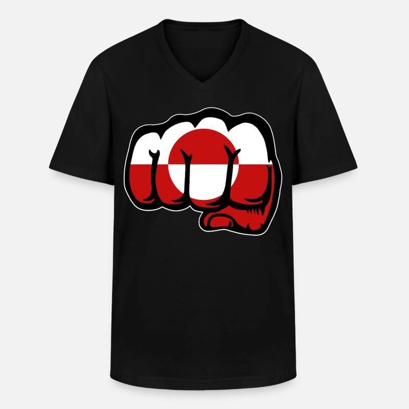 Grönland Flagge Faust Hand Symbol - Männer-T-Shirt mit V-Ausschnitt - Schwarz