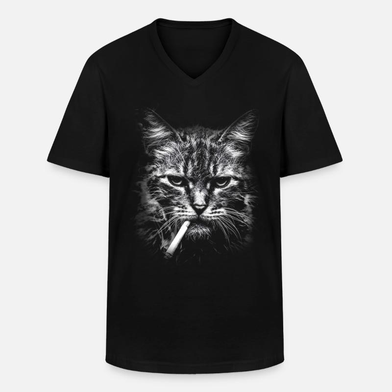 Rauchen, Zigarette, Katze raucht eine Zigarette - Männer-T-Shirt mit V-Ausschnitt - Schwarz