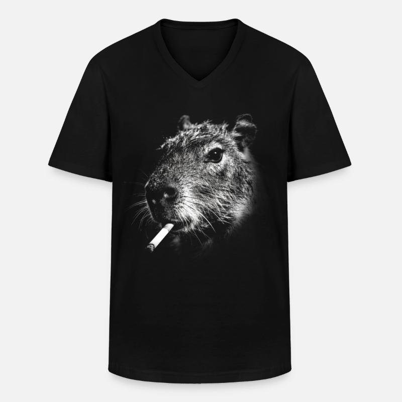 Fumer, cigarette, capybara, fumer une cigarette - T-shirt col V Homme - noir