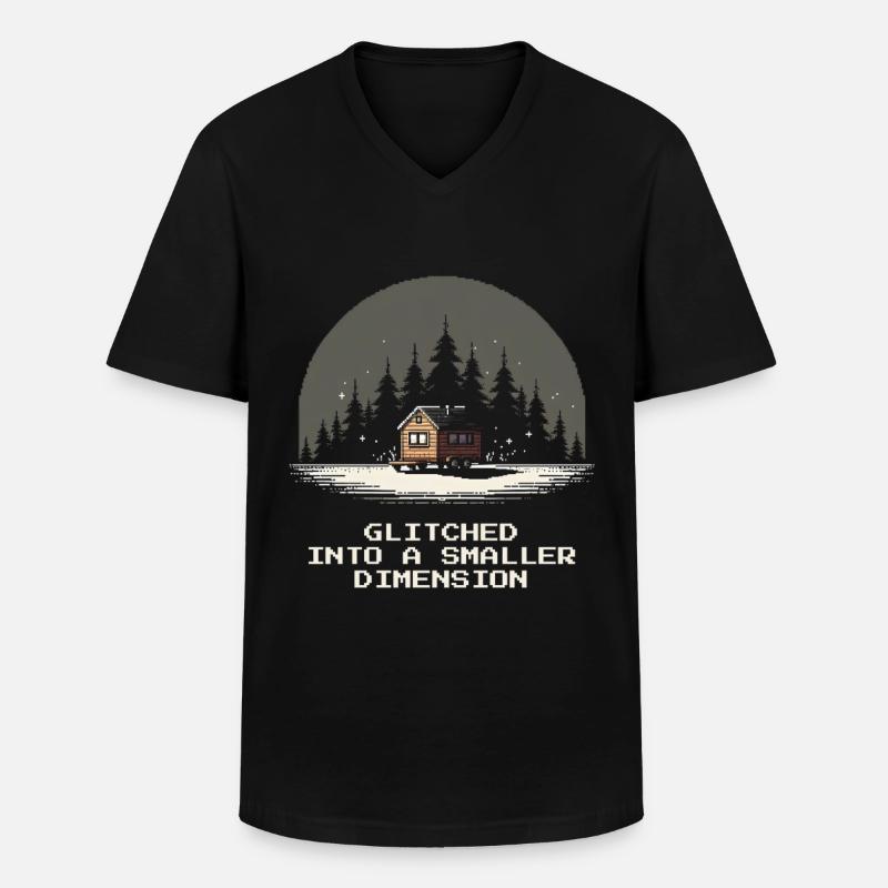 Dimension plus petite buggée | Micro-maison - T-shirt col V Homme - noir