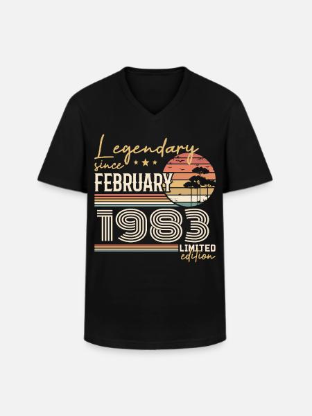 Février 1983 anniversaire 1983 légendes Février - T-shirt col V Homme - noir