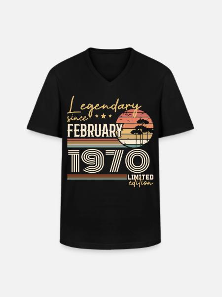 February 1970 Anniversary 1970 Legends February - Men's V-Neck T-Shirt - black