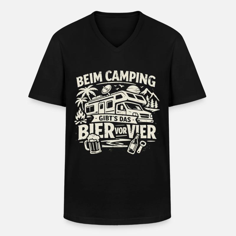 Camping | Bier vor Vier - Männer-T-Shirt mit V-Ausschnitt - Schwarz