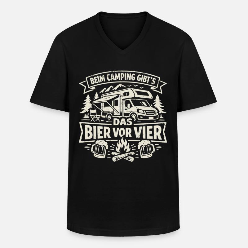 Camping | Bier vor Vier - Männer-T-Shirt mit V-Ausschnitt - Schwarz