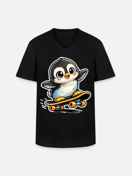 Kawaii penguin on skateboard - Men's V-Neck T-Shirt - black