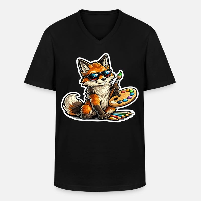 Frecher Fuchs Maler mit Palette - Männer-T-Shirt mit V-Ausschnitt - Schwarz