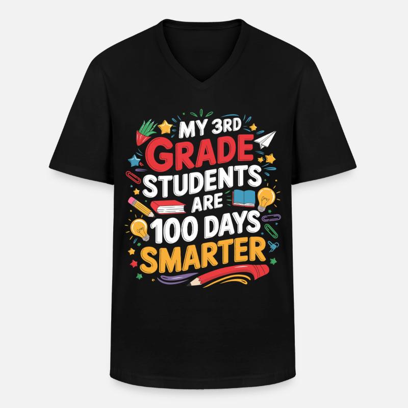 Third Class: 100 Days Smarter - Men's V-Neck T-Shirt - black
