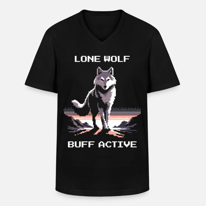 Lone Wolf aktiv | Wolf Power - Männer-T-Shirt mit V-Ausschnitt - Schwarz