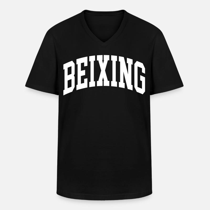 Beixing - Männer-T-Shirt mit V-Ausschnitt - Schwarz