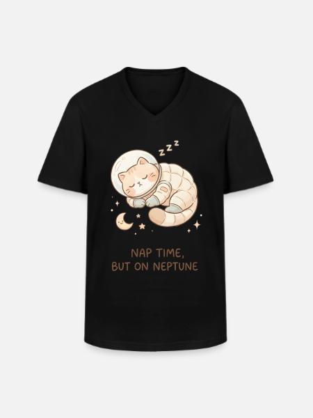 Nap Neptune | Chat de l’espace mignon - T-shirt col V Homme - noir