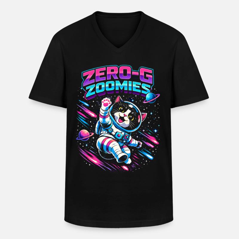 Null-G Zoomies | Humour spatial Astro Cat - T-shirt col V Homme - noir