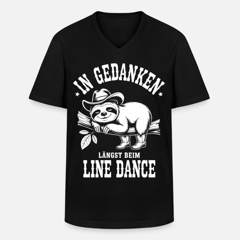 Faultier Line Dance Gedanken - Männer-T-Shirt mit V-Ausschnitt - Schwarz