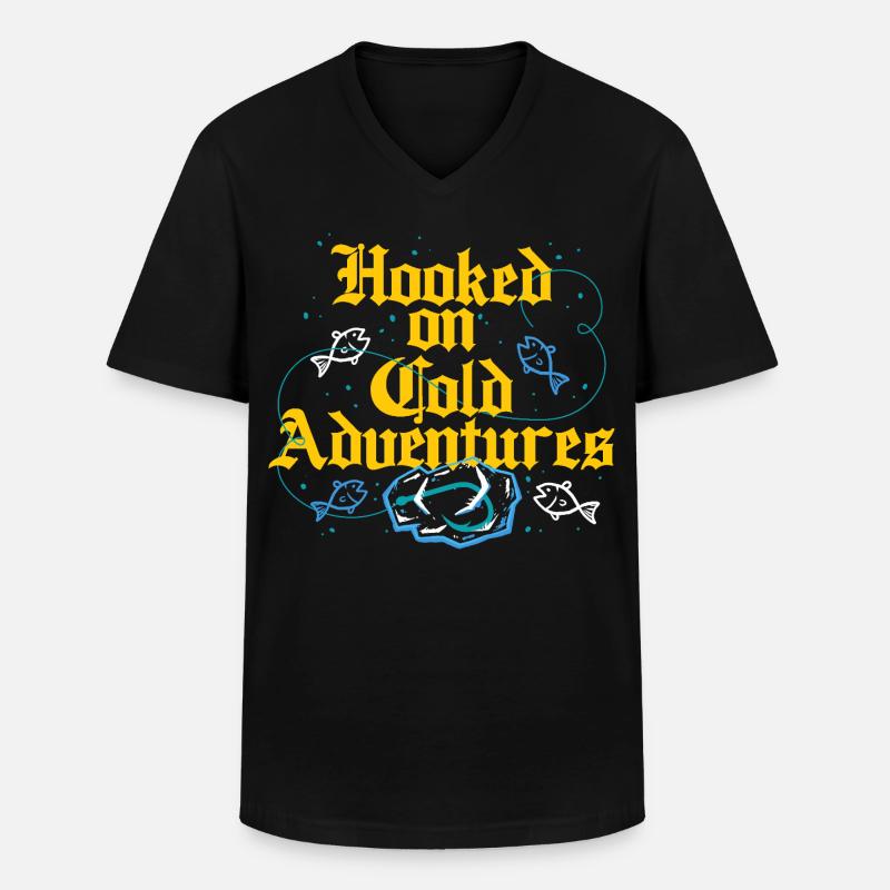 Eisangeln Hooked On Cold Adventures - Männer-T-Shirt mit V-Ausschnitt - Schwarz