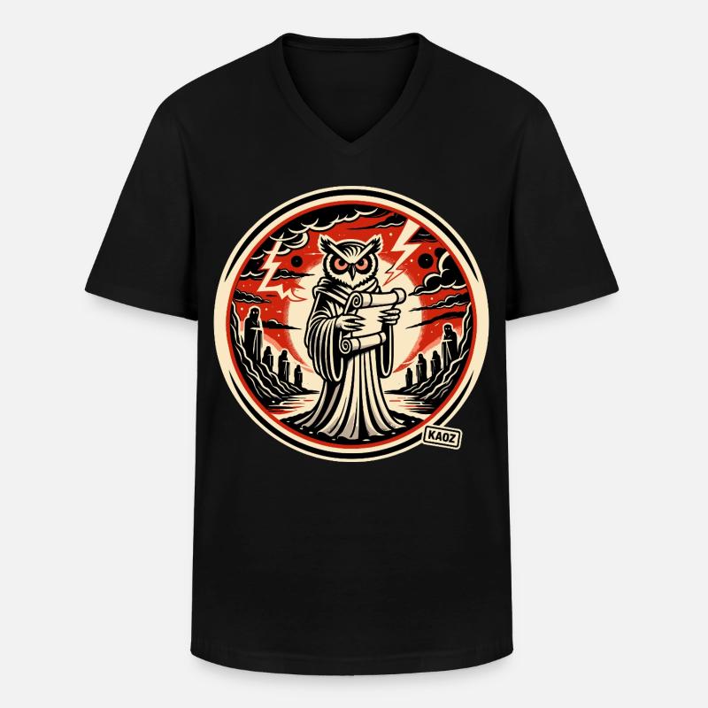 Schlaue Eule mit Brief  - Männer-T-Shirt mit V-Ausschnitt - Schwarz