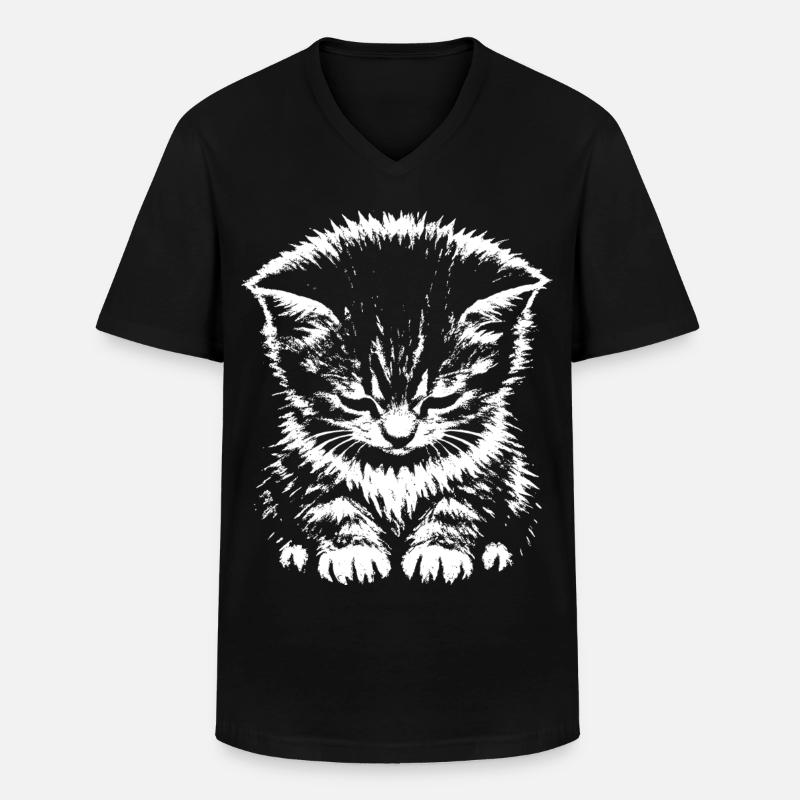 Traurige Katze Meme Geschenk - Männer-T-Shirt mit V-Ausschnitt - Schwarz