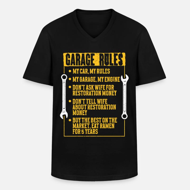 Auto Restauration Garage Rules - Männer-T-Shirt mit V-Ausschnitt - Schwarz