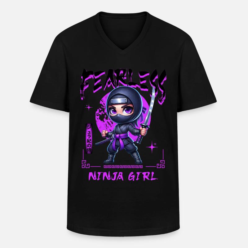 Ninja Mädchen Chibi mit Katana - Männer-T-Shirt mit V-Ausschnitt - Schwarz