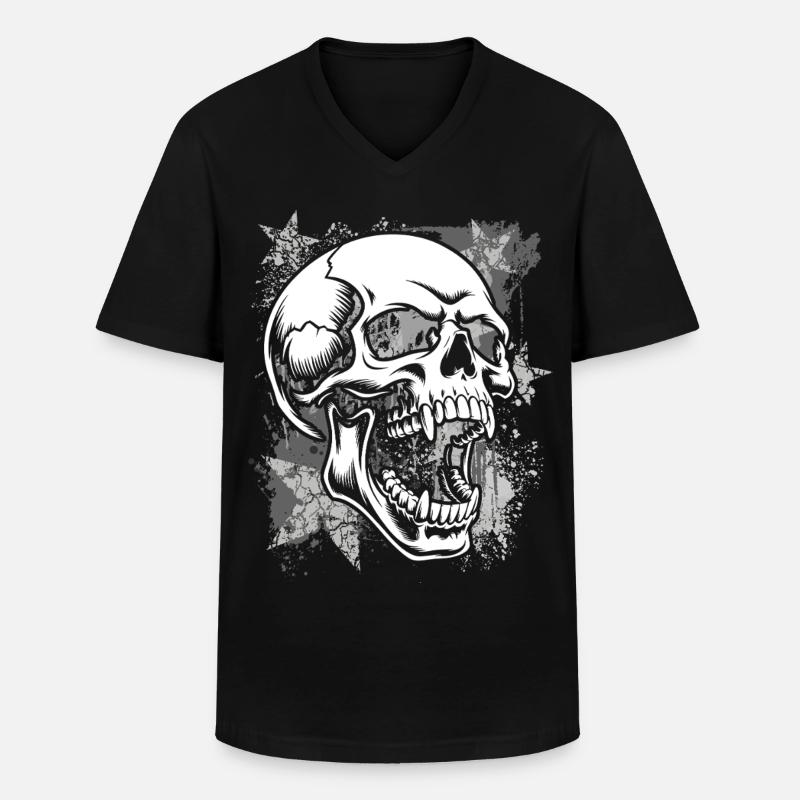Grunge Schädel Farbspritzer - Männer-T-Shirt mit V-Ausschnitt - Schwarz