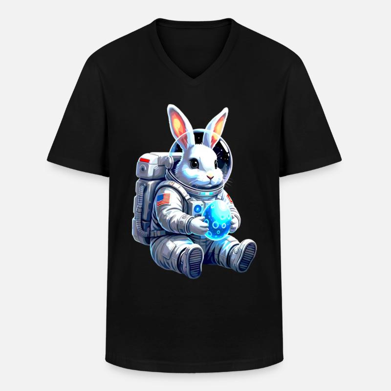 Astronaut Easter Bunny Space Egg - Men's V-Neck T-Shirt - black