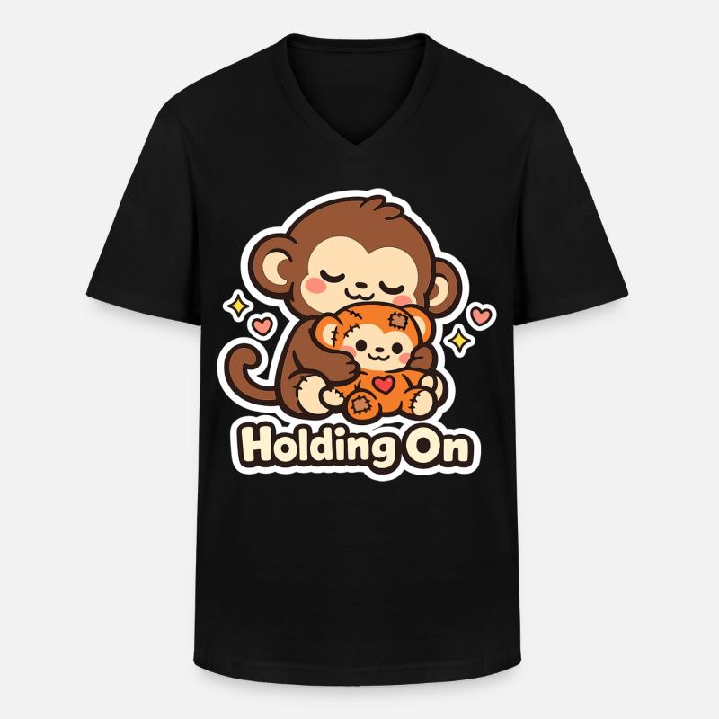 Punch Macaque Holding On - Männer-T-Shirt mit V-Ausschnitt - Schwarz