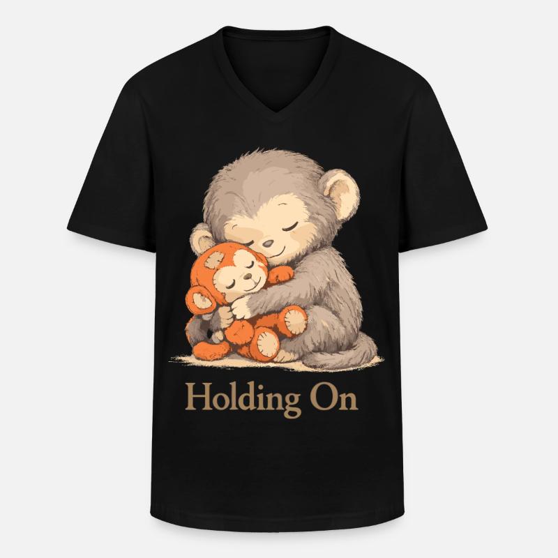 Ängstlicher Affe Plüschtier Trost - Männer-T-Shirt mit V-Ausschnitt - Schwarz