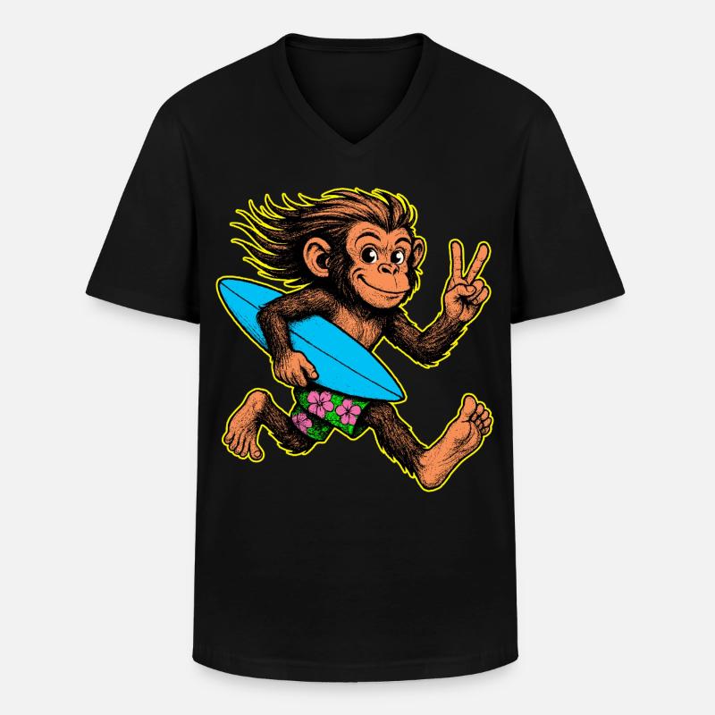 Surfing Monkey Surf Vibes - Maglietta da uomo classica con scollo a V - nero