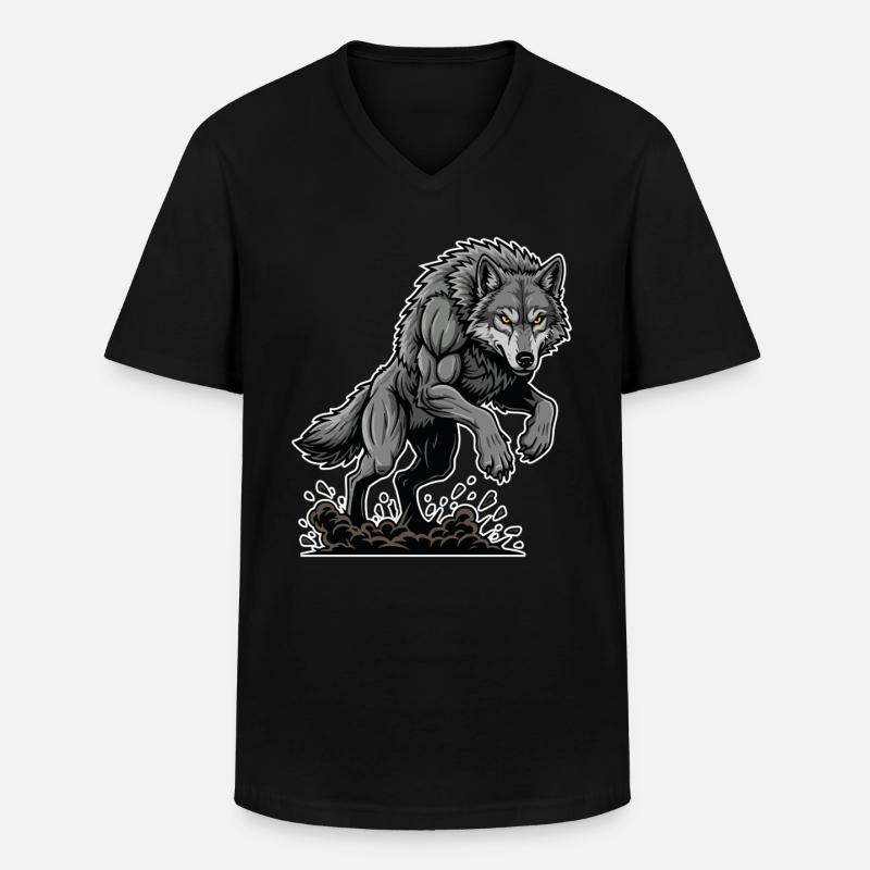 Werwolf Mighty Racing Maskottchen Wolf - Männer-T-Shirt mit V-Ausschnitt - Schwarz