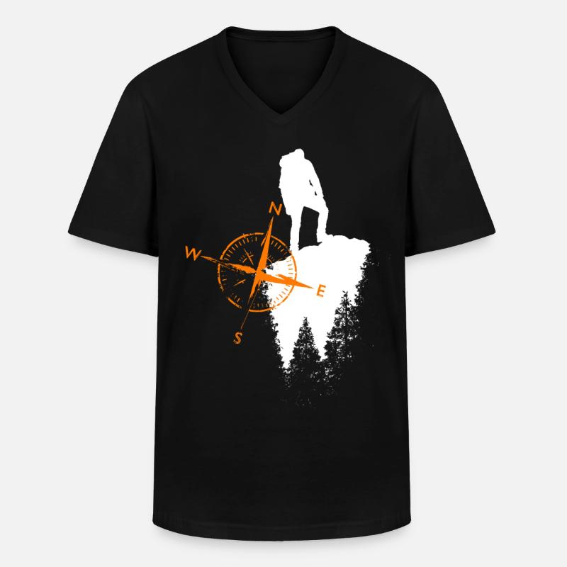 Wanderer Motiv mit einem Kompa - Männer-T-Shirt mit V-Ausschnitt - Schwarz