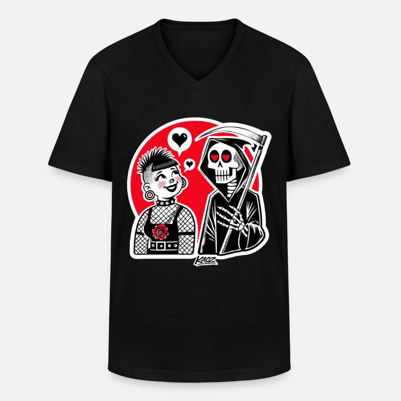 Liebe trifft Sensenmann – Punk-Duo - Männer-T-Shirt mit V-Ausschnitt - Schwarz
