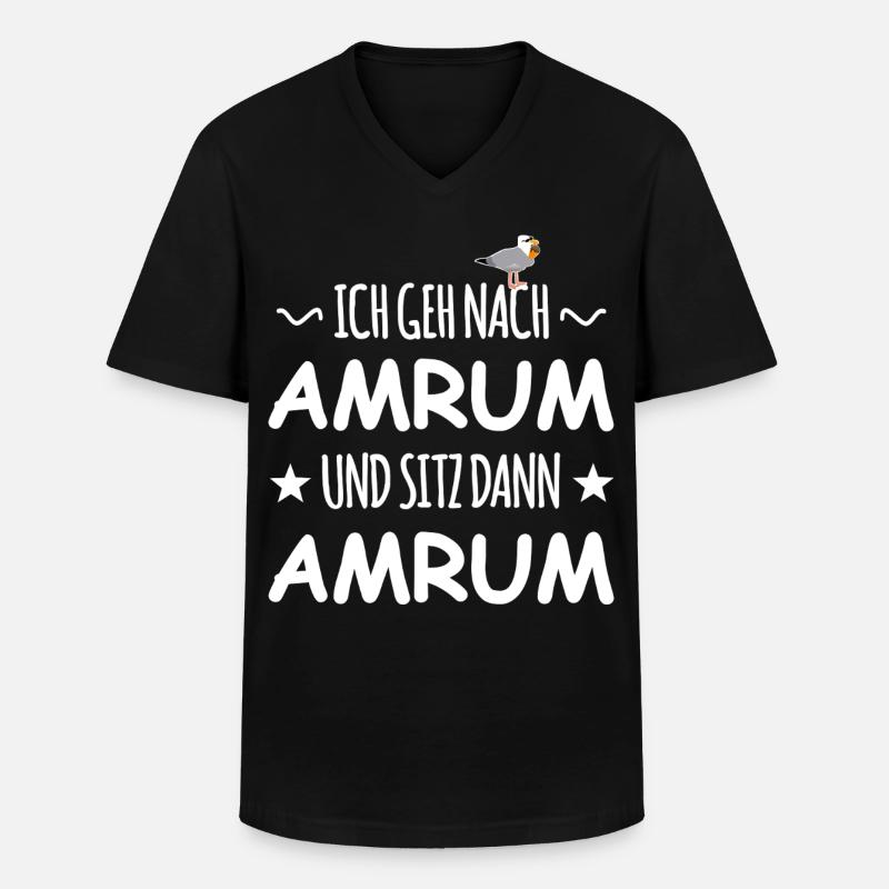 Amrum mit Schnaps Möwe - Männer-T-Shirt mit V-Ausschnitt - Schwarz