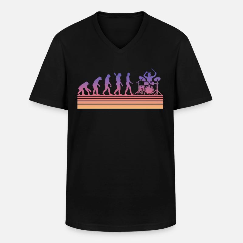 Schlagzeuger Evolution - Männer-T-Shirt mit V-Ausschnitt - Schwarz